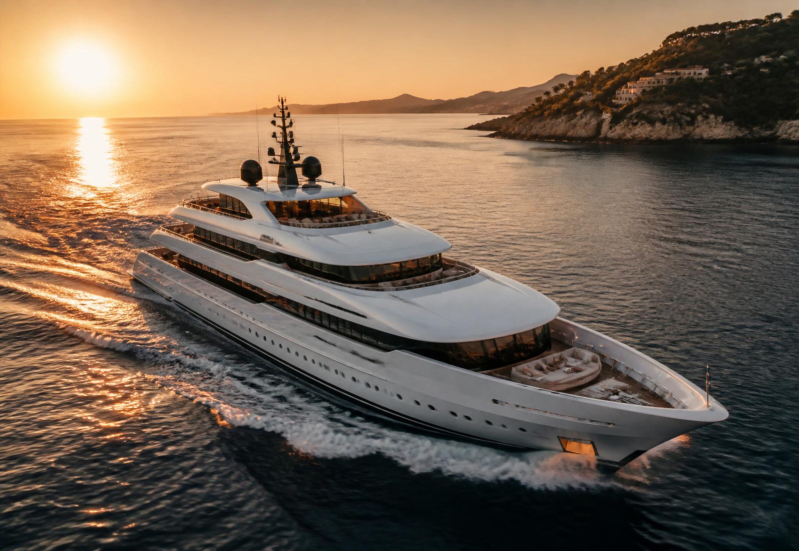 Superyacht at sunset